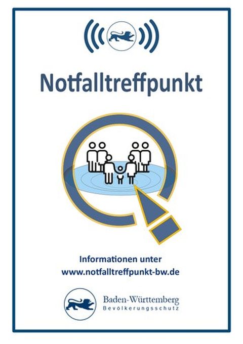Notfalltreffpunkte sind mit diesem Schild gekennzeichnet